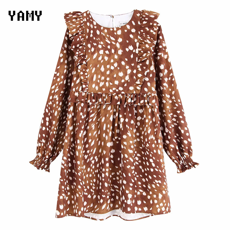 Leopard print Womens vintage Dress long sleeved ruffles Mini Dress Vestidos zoravicky chic Winter Dress za Womens clothes 2019